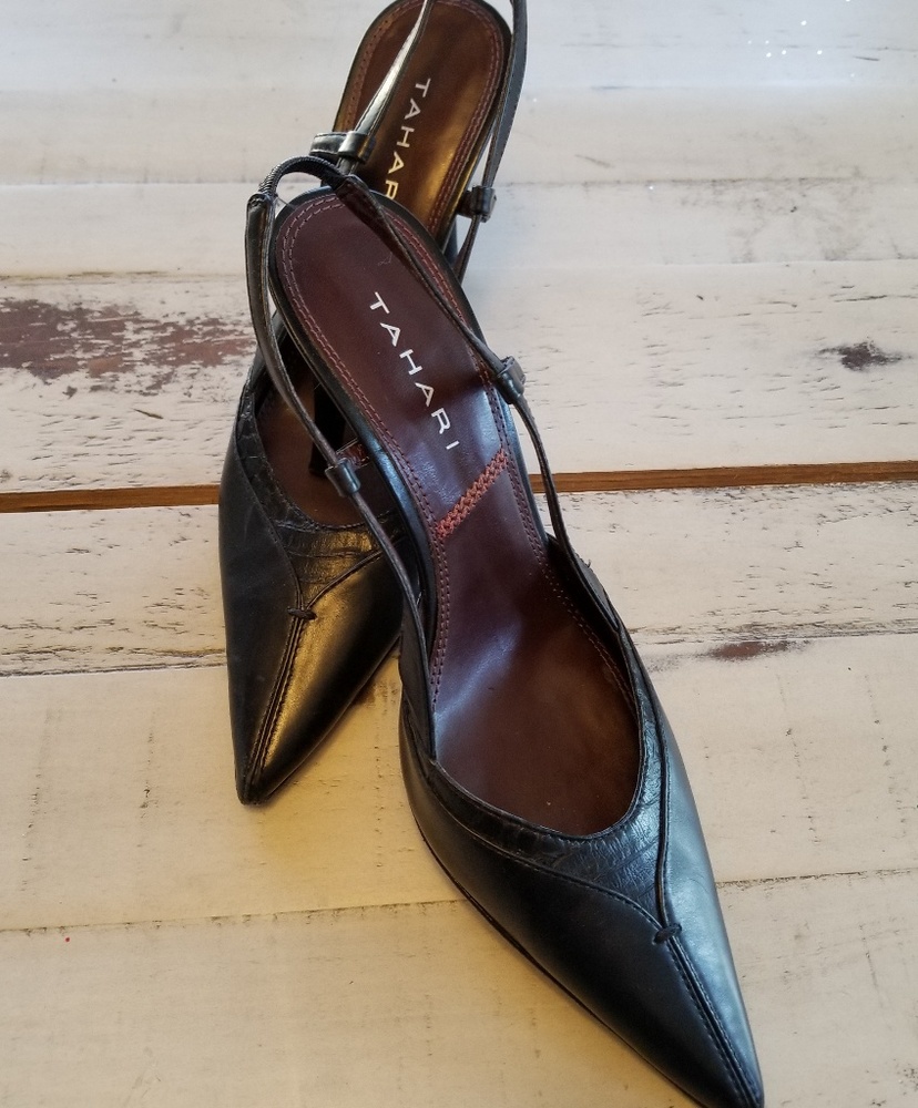 TAHARI sling back, black leather